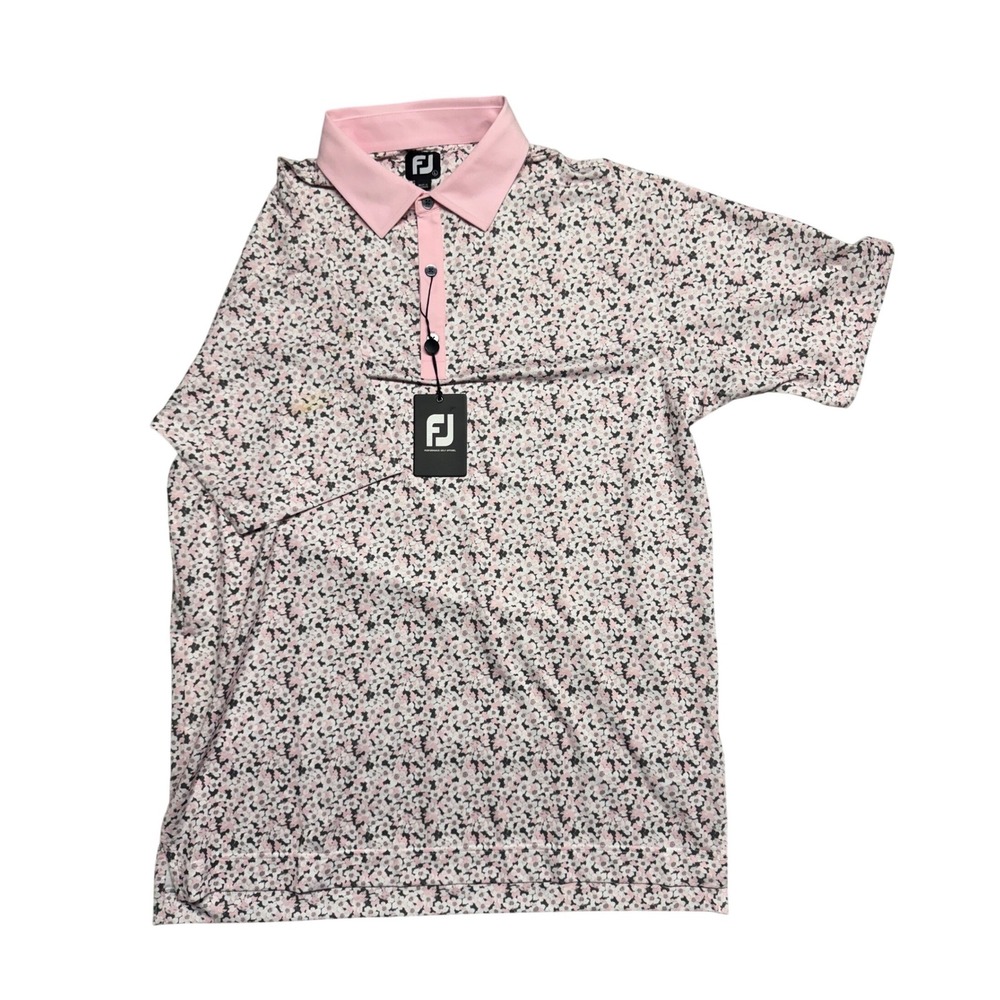 FootJoy Mens Primrose Print Golf Polo Shirt Pink White Floral 29951 Large NWT